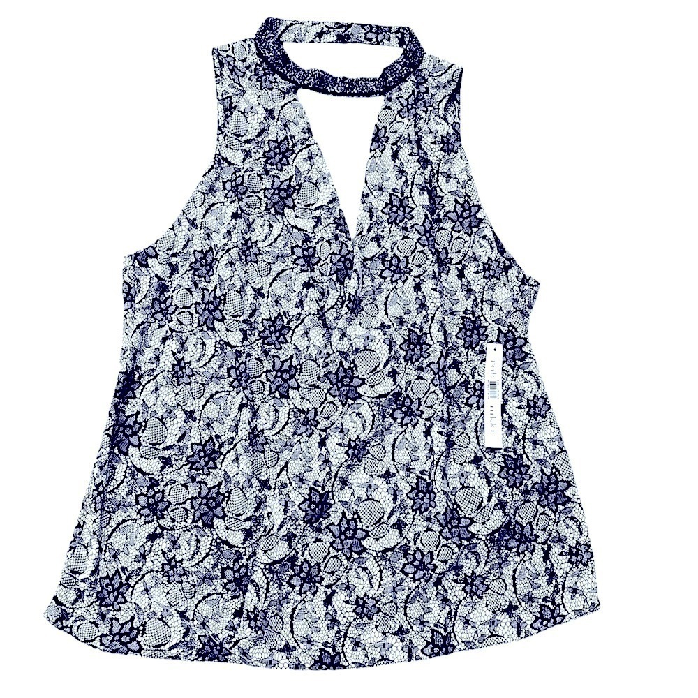 Robbi & Nikki Sleeveless Halter Blouse with Sequin Choker Collar Sequins